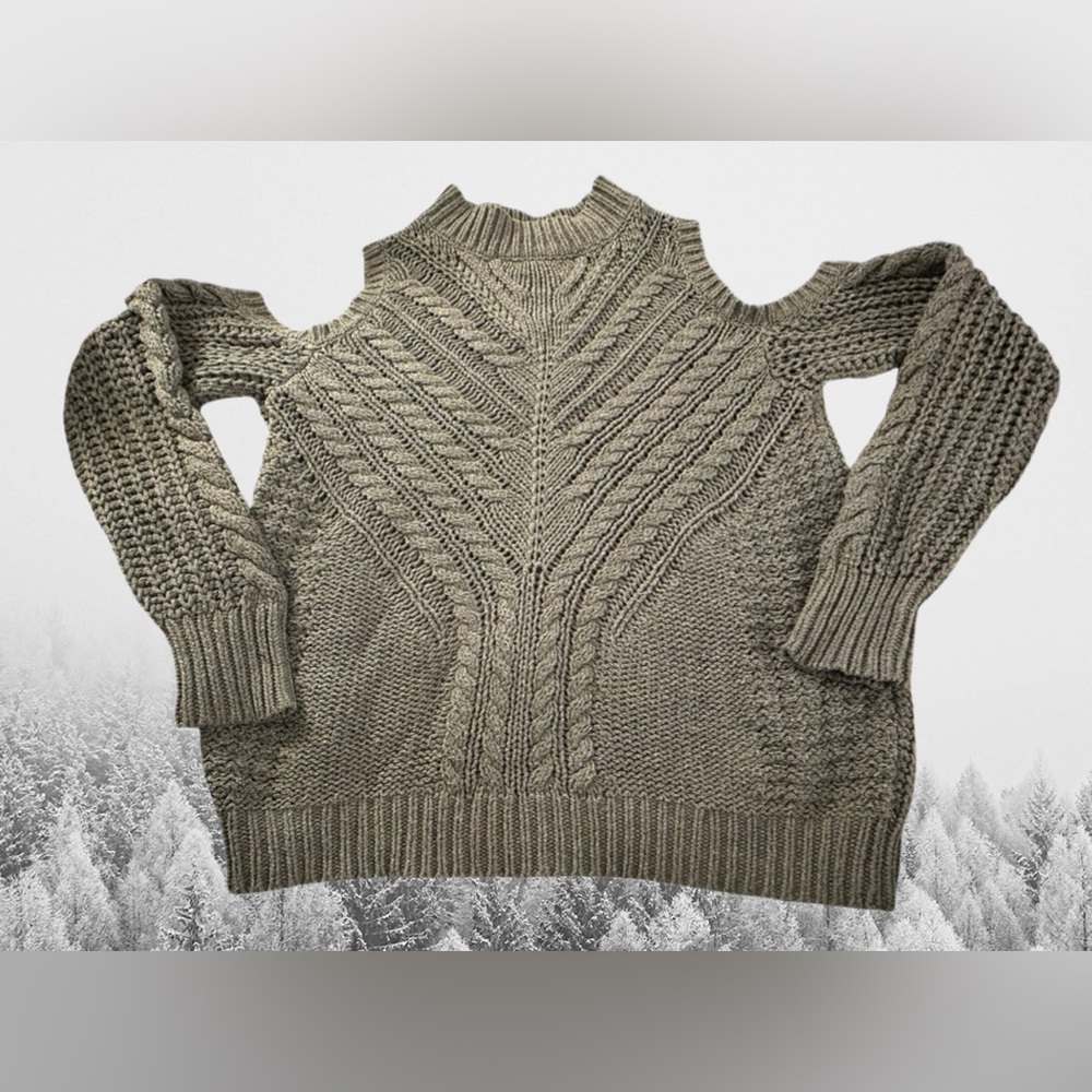 Aeropostale Grey Cable Knit Cold Shoulder Sweater- Size Small